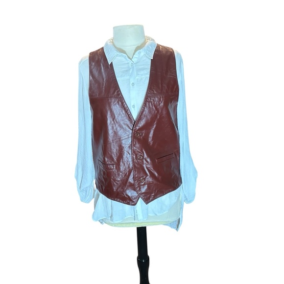 Vintage Leather Loft Brown Genuine Leather Vest Mens Size 42 Western Biker Style - Picture 1 of 6